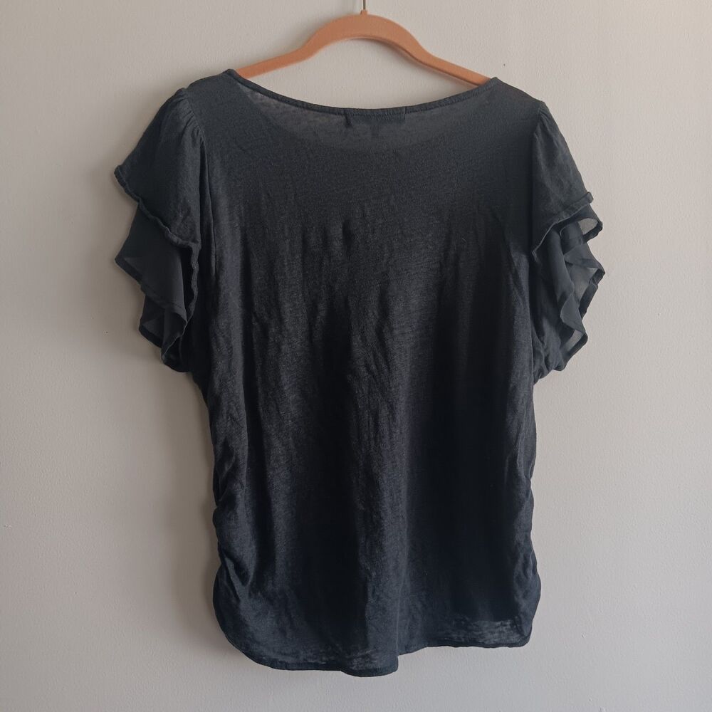 Anthropologie’s Eri & Ali Grey Linen Flutter Sleeve Cinch Sides Blouse Size M - Picture 5 of 8